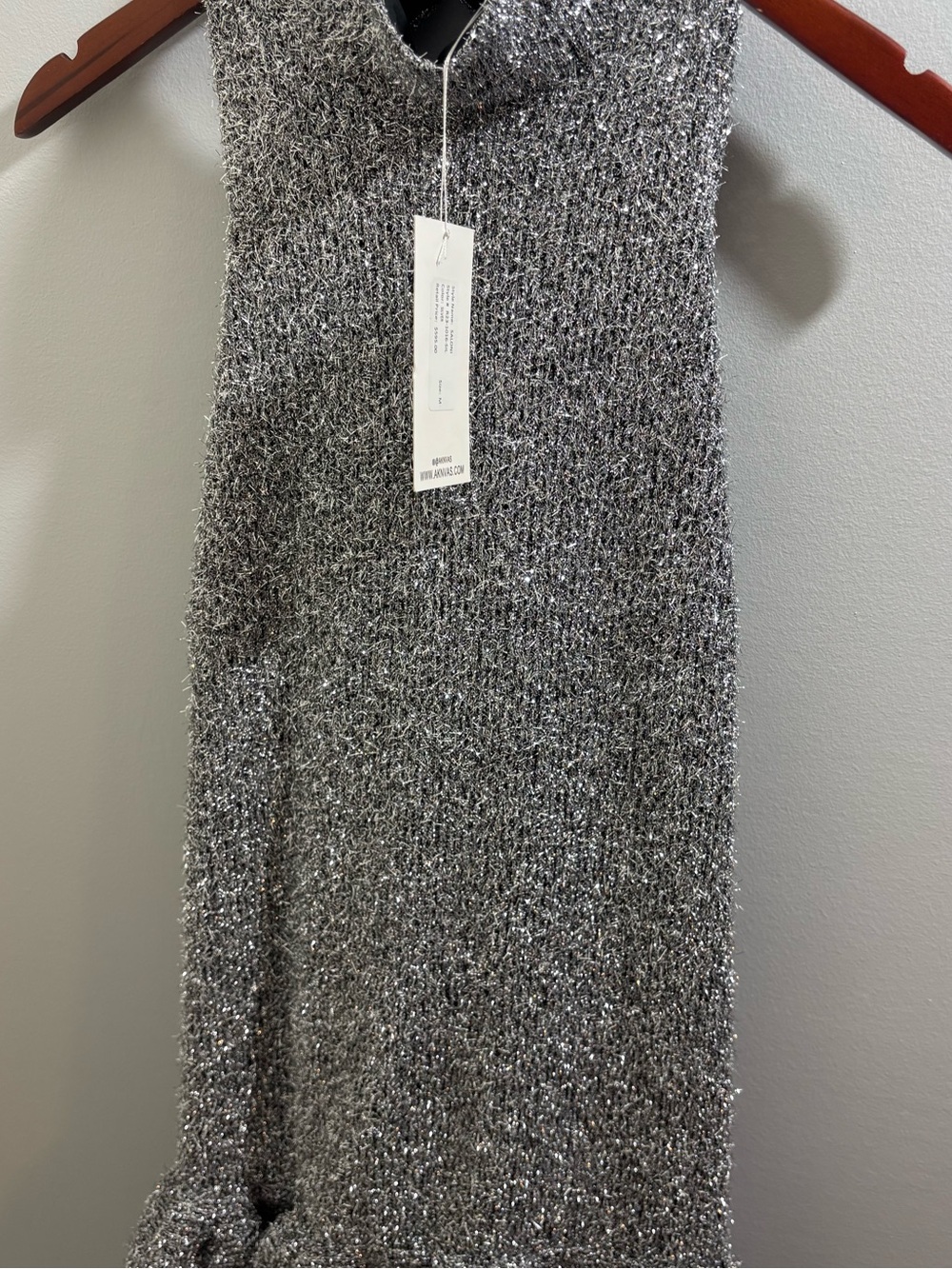 NWT Aknvas Tinsel Knit Silver Sculptural Bubble Dress High Neckline M - Picture 6 of 8